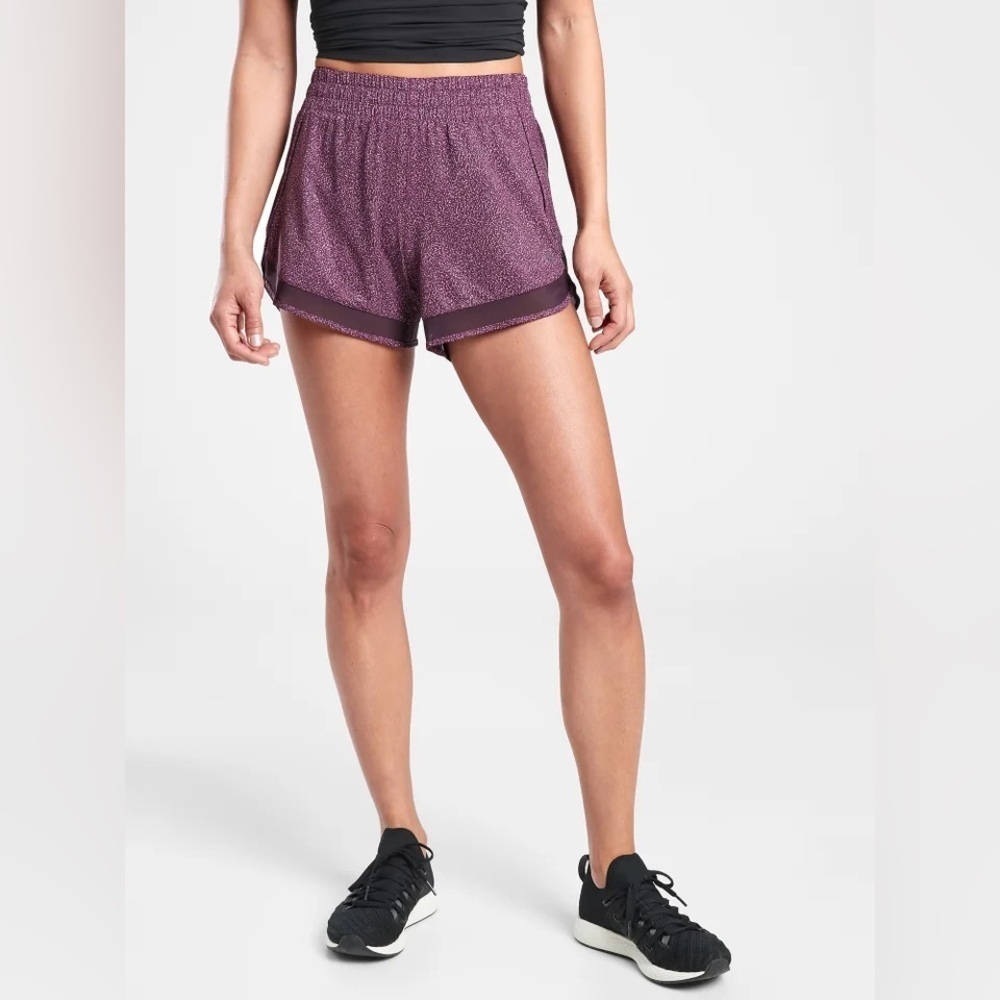Athleta Printed Mesh Racer Run Short 4” in purple size small running athletic